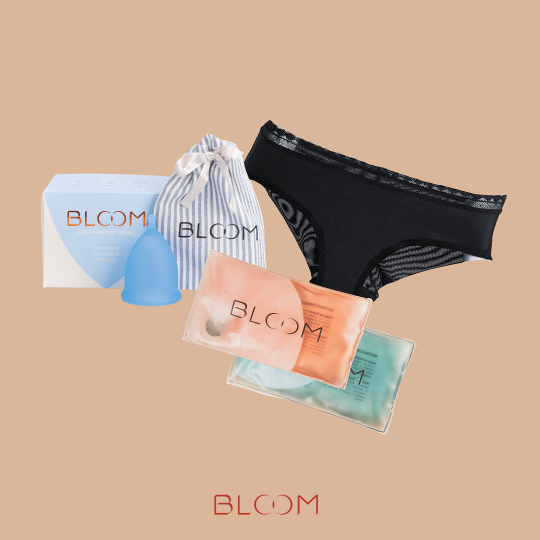 Kit copa menstrual BLOOM, Termo Pad, calzon cachetero, BLOOM, BLOOM CUP 