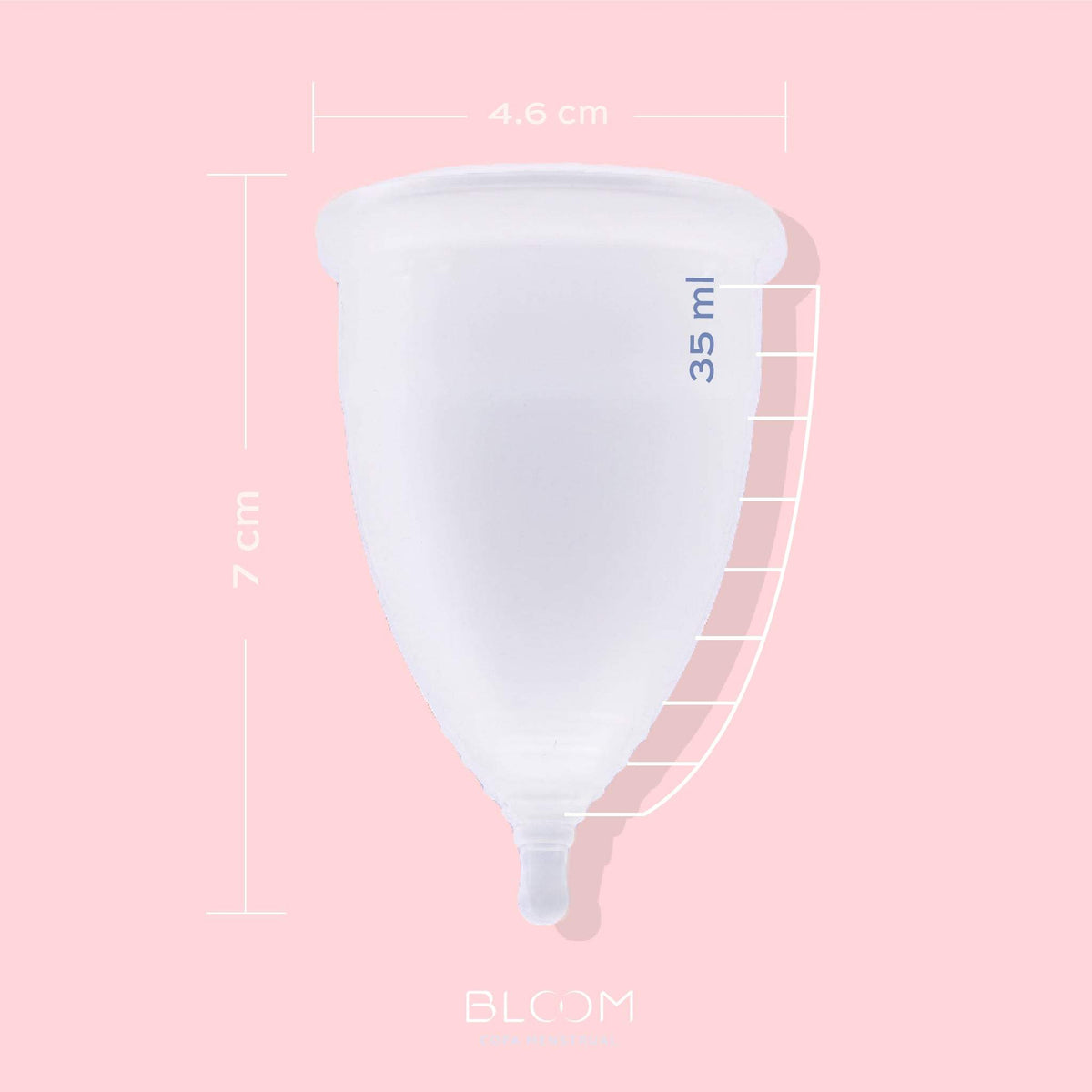 Dimensiones de la copa menstrual BLOOM grande, copa menstrual, BLOOM