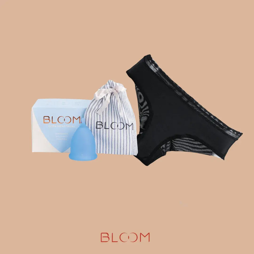 Kit copa menstrual BLOOM, calzon absorbente tipo cachetero, BLOOM, BLOOM CUP COLOMBIA